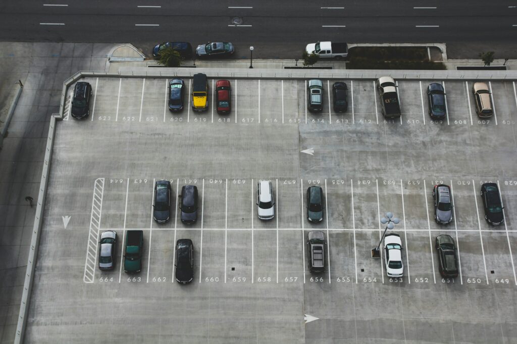 aerial view of a parking lot