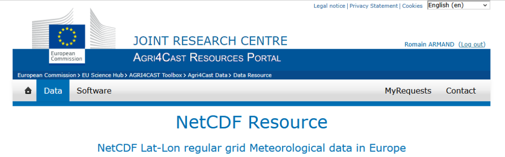 Screenshot of the AGRI4Cast resources portal